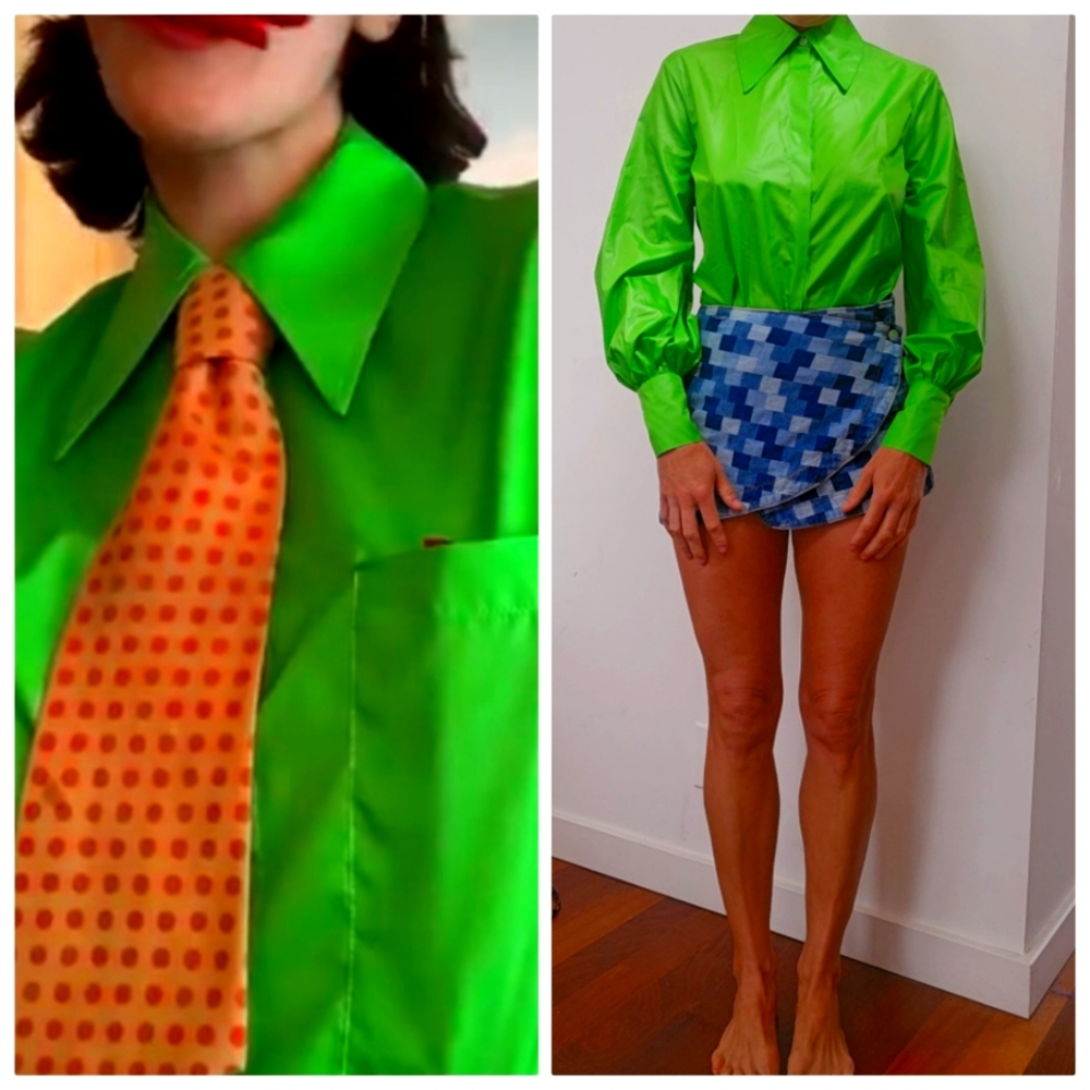 Nwot Ssense Animal Crackers brat bold green button down suiting blouse xs s - Picture 2 of 9